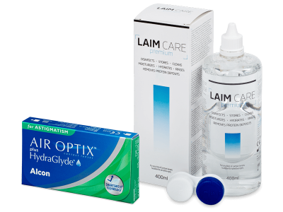 Air Optix plus HydraGlyde for Astigmatism (3 Linsen) + Laim Care 400 ml